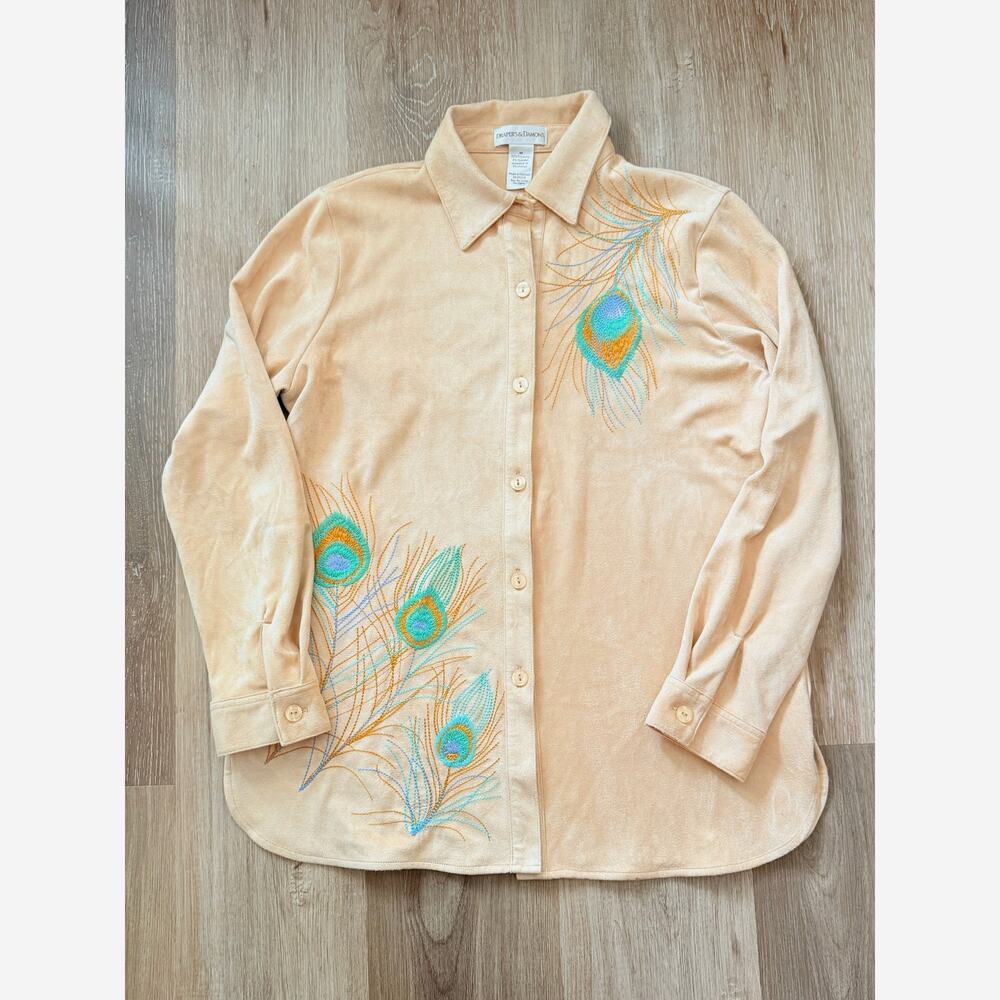 Vintage Drapers & Damons women  top long sleeve button up peacock tan size M
